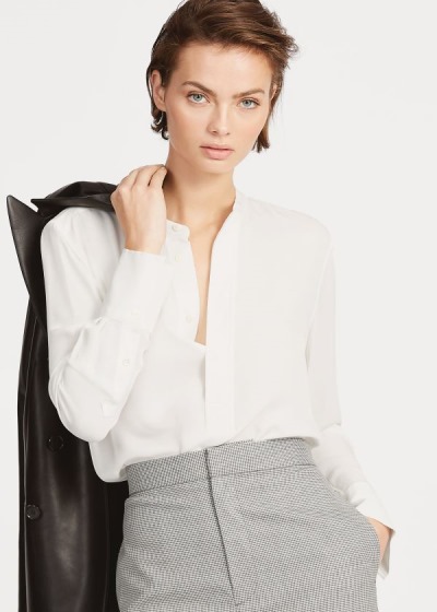 Women's Polo Ralph Lauren Silk Long Sleeve Blouses | 105638AJV